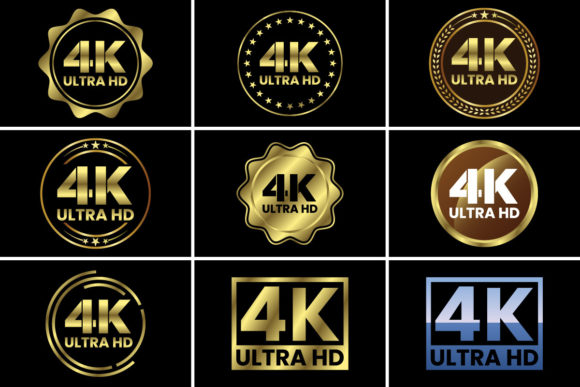 Golden 4K Ultra HD Icon Logo Set